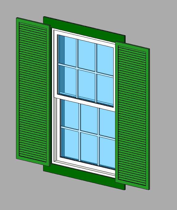 Double hung window with shutters