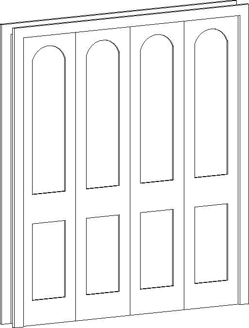 Bifold four panel door, 2 panel with arch top