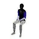 man sitting with hands between legs