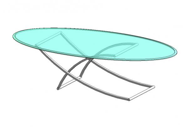 Coffee Table - 2'x4'  Oval Glass Top + Arc Chrome Legs